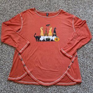 Noracora Women Long Sleeve Fall Gnome Halloween Novelty Print Shirt Size XL NWT